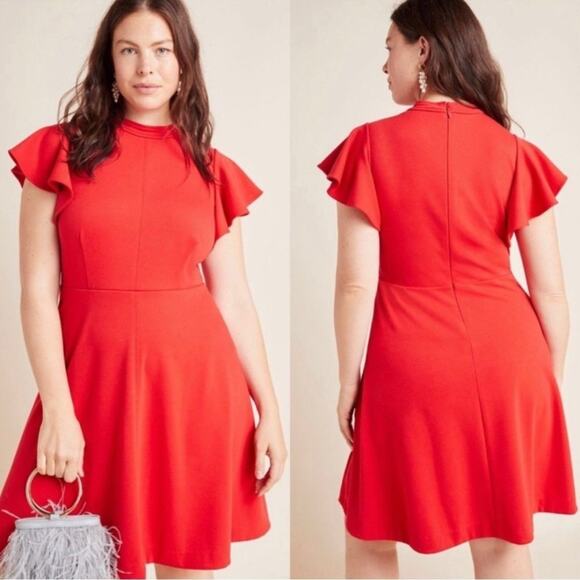 Maeve Anthropologie Red Deana Dress Holiday Flutter Sleeve Party Dress Sz Medium - Picture 16 of 16